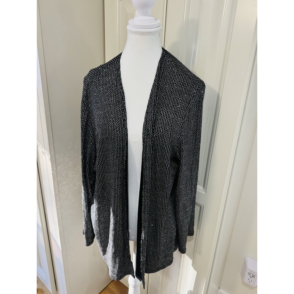 Dressbarn Woman Beaded Open Front Jacket Black Clear Sparkle Plus Size 22/24 USA